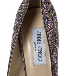 Pre Owned Jimmy Choo Metallic Multicolor Coarse Glitter Crown Peep Toe Platform Pumps Size 40