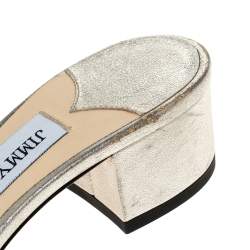 مملوكة مسبقًا Jimmy Choo Silver Leather Granger Buckle Embellished Slide Sandals Size 36