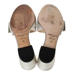 مملوكة مسبقًا Jimmy Choo Silver Leather Granger Buckle Embellished Slide Sandals Size 36