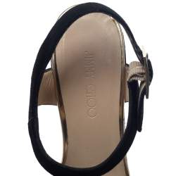 Pre Owned Jimmy Choo Black/Gold Suede And Leather Nice Wedge Platform Sandals Size 36