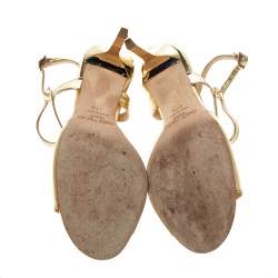 Pre Owned Jimmy Choo Gold Mirror Leather Paxton Cross Strap Sandals Size 37.5