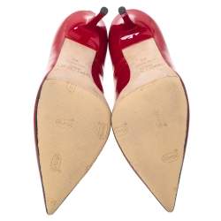 مملوكة مسبقًا حذاء كعب عالي جيمي تشو أنوك مقدمة مدببة جلد لامع أحمر مقاس 35