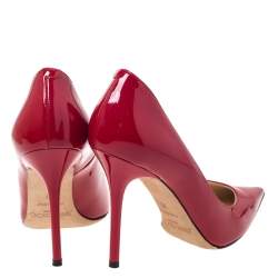 مملوكة مسبقًا حذاء كعب عالي جيمي تشو أنوك مقدمة مدببة جلد لامع أحمر مقاس 35