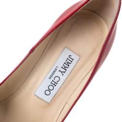 مملوكة مسبقًا حذاء كعب عالي جيمي تشو أنوك مقدمة مدببة جلد لامع أحمر مقاس 35