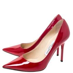 مملوكة مسبقًا حذاء كعب عالي جيمي تشو أنوك مقدمة مدببة جلد لامع أحمر مقاس 35