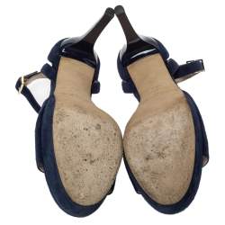 Pre Owned Jimmy Choo Blue Suede Leather April Cross Strap Platform Sandals Size 38.5