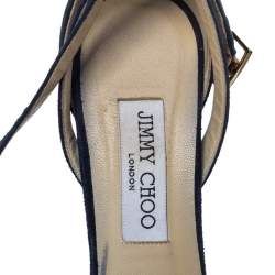 Pre Owned Jimmy Choo Blue Suede Leather April Cross Strap Platform Sandals Size 38.5
