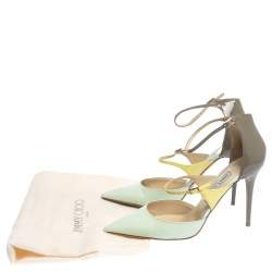 Pre Owned حذاء كعب عالي جيمي تشو مقدمة مدببة سيور متعددة جلد ثلاثي اللون مقاس 39