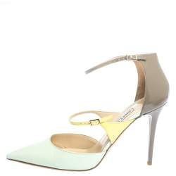 Pre Owned حذاء كعب عالي جيمي تشو مقدمة مدببة سيور متعددة جلد ثلاثي اللون مقاس 39