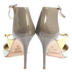 Pre Owned حذاء كعب عالي جيمي تشو مقدمة مدببة سيور متعددة جلد ثلاثي اللون مقاس 39