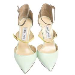 Pre Owned حذاء كعب عالي جيمي تشو مقدمة مدببة سيور متعددة جلد ثلاثي اللون مقاس 39