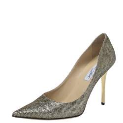 Pre Owned حذاء كعب عالي جيمي تشو أبيل لاميه ذهبي ميتاليك مقدمة مدببة مقاس 40