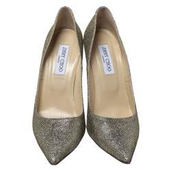 Pre Owned حذاء كعب عالي جيمي تشو أبيل لاميه ذهبي ميتاليك مقدمة مدببة مقاس 40