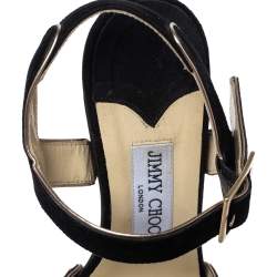 Pre Owned Jimmy Choo Black Suede Wooden Platform Ankle Strap Sandals Size 38