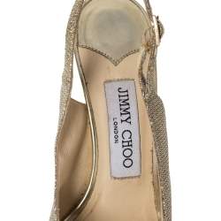 Pre Owned Jimmy Choo Metallic Gold Glitter Fabric Verity Peep Toe Platform Slingback Sandals Size 35