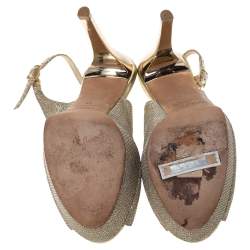 Pre Owned Jimmy Choo Metallic Gold Glitter Fabric Verity Peep Toe Platform Slingback Sandals Size 35