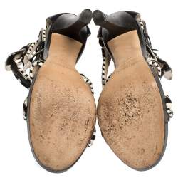 Pre Owned Jimmy Choo Monochrome Zebra Print Pony Hair And Leather Trim Maddox Sandals Size 37.5