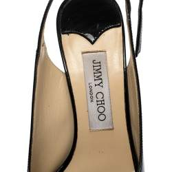 Pre Owned Jimmy Choo Black Patent Nova Peep Toe Platform Slingback Sandals Size 38