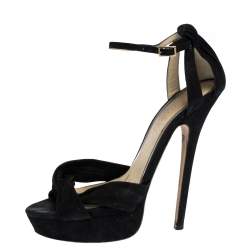 Pre Owned Jimmy Choo Black Suede Leather Marion Platform Ankle Strap Sandals Size 38