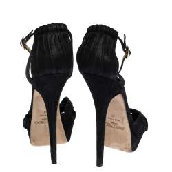 Pre Owned Jimmy Choo Black Suede Leather Marion Platform Ankle Strap Sandals Size 38