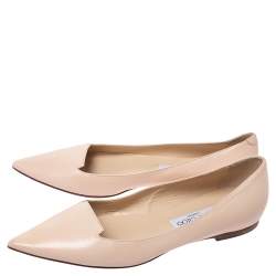 Pre Owned Jimmy Choo Beige Leather Attila Ballet Flats Size 37.5