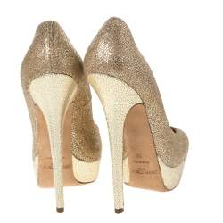 Jimmy Choo Gold Glitter Fabric And Embossed Leather Eros Platform Pumps Size 38