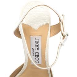 Pre Owned صندل جيمي تشو "بياشي" نعل سميك و سير كاحل جلد ثعبان بارز أبيض مقاس 37