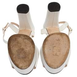 Pre Owned صندل جيمي تشو "بياشي" ن عل سميك و سير كاحل جلد ثعبان بارز أبيض مقاس 37