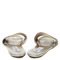 Pre Owned Jimmy Choo Metallic Gold Glitter Fabric Nanda Flat Slides Size 38