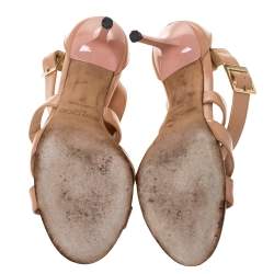 Pre Owned Jimmy Choo Beige Patent Leather Ankle Strap Sandals Sandals Size 37