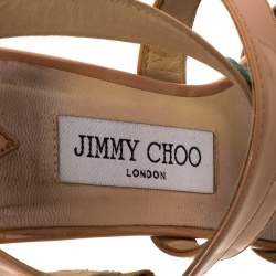 Pre Owned Jimmy Choo Beige Patent Leather Ankle Strap Sandals Sandals Size 37