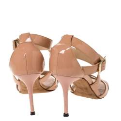 Pre Owned Jimmy Choo Beige Patent Leather Ankle Strap Sandals Sandals Size 37