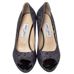 Jimmy Choo Black Lace Glitter Luna Peep Toe Platform Pumps Size 40