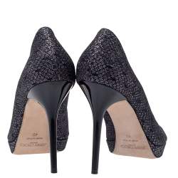 Jimmy Choo Black Lace Glitter Luna Peep Toe Platform Pumps Size 40