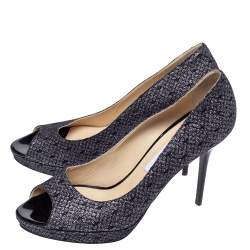Jimmy Choo Black Lace Glitter Luna Peep Toe Platform Pumps Size 40