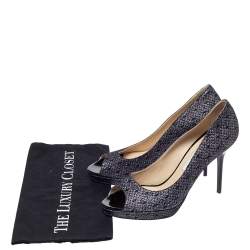 Jimmy Choo Black Lace Glitter Luna Peep Toe Platform Pumps Size 40