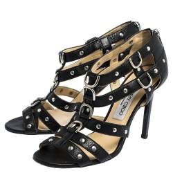 Pre Owned Jimmy Choo Black Leather Caged Sandals Size 38