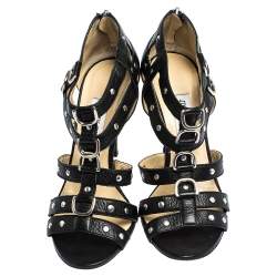 Pre Owned Jimmy Choo Black Leather Caged Sandals Size 38