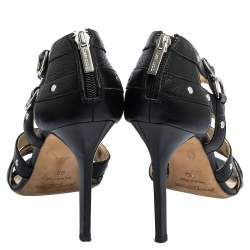 Pre Owned Jimmy Choo Black Leather Caged Sandals Size 38