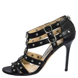 Pre Owned Jimmy Choo Black Leather Caged Sandals Size 38