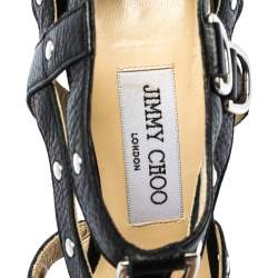 Pre Owned Jimmy Choo Black Leather Caged Sandals Size 38