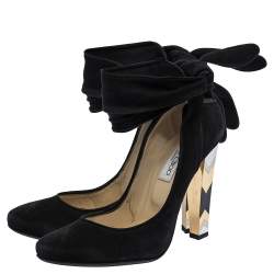 Pre Owned Jimmy Choo Black Suede Ankle Wrap Round Toe Pumps Size 39.5