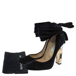 Pre Owned Jimmy Choo Black Suede Ankle Wrap Round Toe Pumps Size 39.5