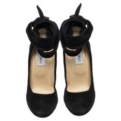 Pre Owned Jimmy Choo Black Suede Ankle Wrap Round Toe Pumps Size 39.5