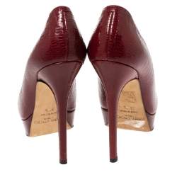 مملوكة مسبقًا Jimmy Choo Red Lizard Embossed Leather Cosmic Platform Pumps Size 36.5