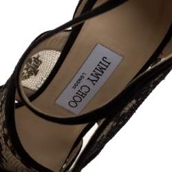 Pre Owned Jimmy Choo Black Suede Leather And Lace Cut Out Pointed Toe Sandals Size 38.5