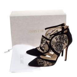 Pre Owned Jimmy Choo Black Suede Leather And Lace Cut Out Pointed Toe Sandals Size 38.5