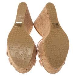 Pre Owned Jimmy Choo Beige Patent Leather Prima Cork Wedge Platform Sandals Size 39.5