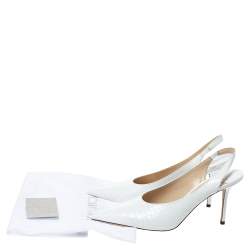 Pre Owned Jimmy Choo White Croc Embossed Leather Ivy Slingback Pumps Size 40