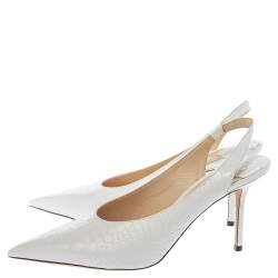 Pre Owned Jimmy Choo White Croc Embossed Leather Ivy Slingback Pumps Size 40